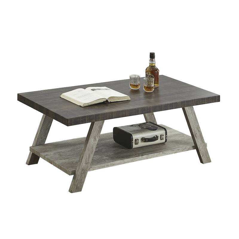 48" Modern Rectangular Coffee Table with Storage Shelf and Splayed Legs for Living Room