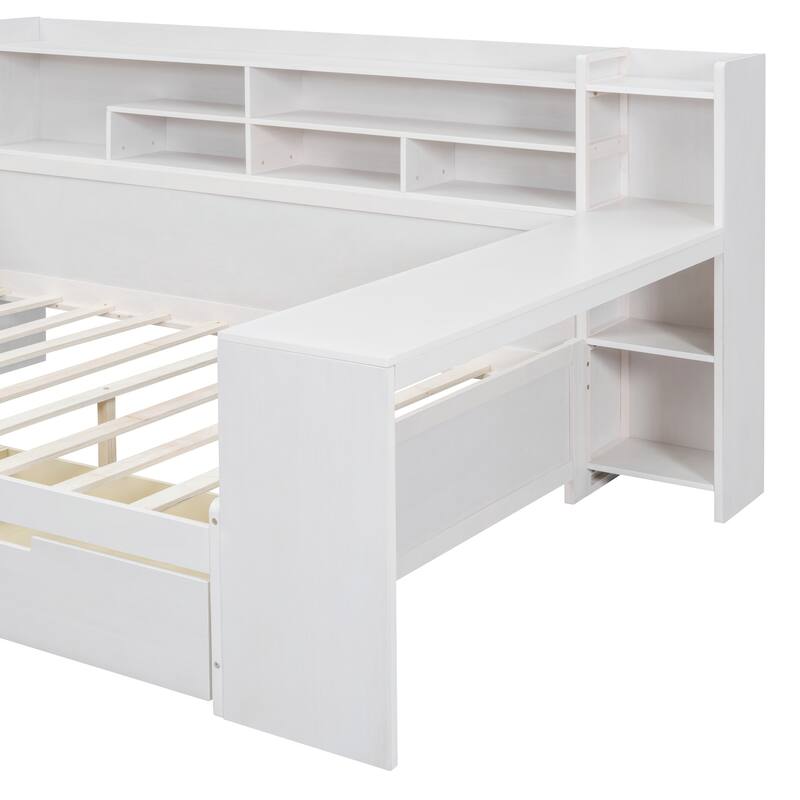 Modern Wooden Multi-functional Daybed with Storage Shelves and Drawers