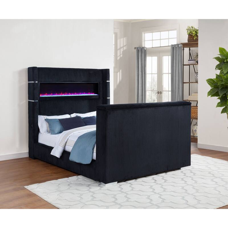 Tisdall Flame Visualizer Wingback TV Bed Black