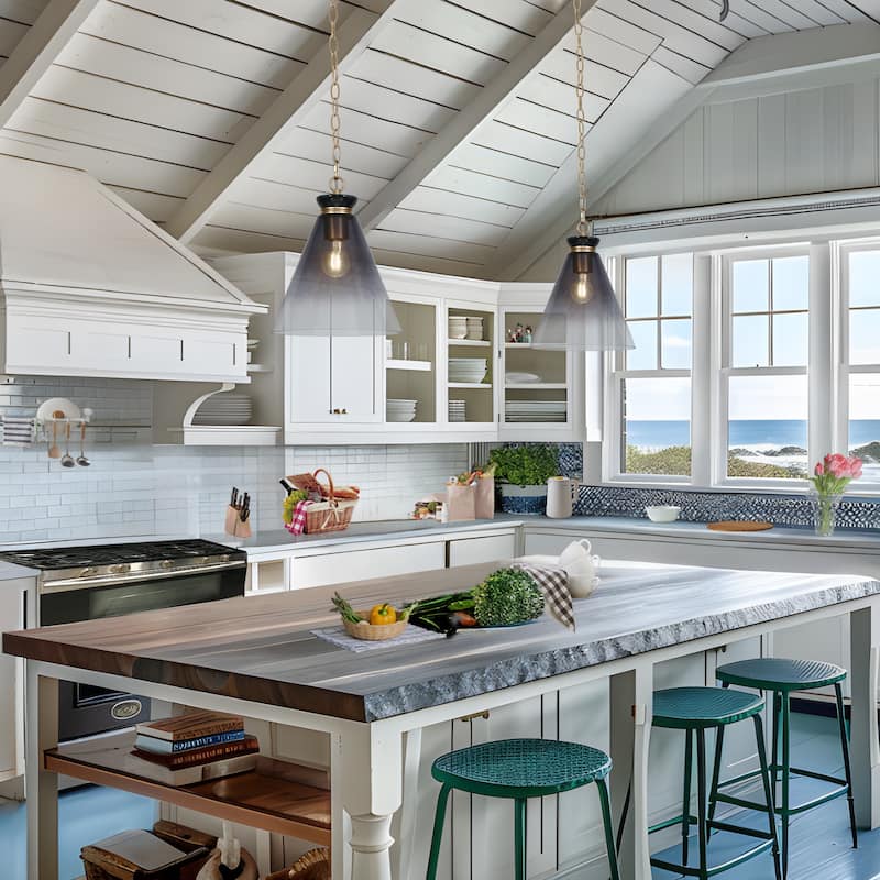 Modern Coastal Style 1-Light Large Pendant Light Fixture with Gradient Smoky Gray Semi-Transparent Glass for Dining Room