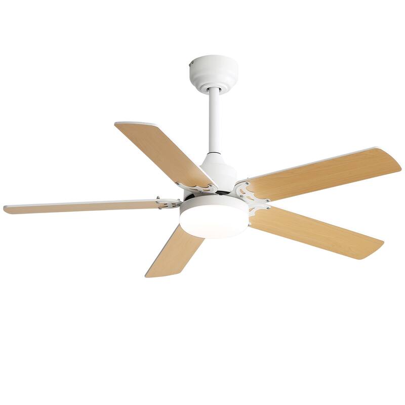 42 Inch Modern Ceiling Fan With LED Light 5 Blades Remote Control Reversible DC Motor For Bedroom - White