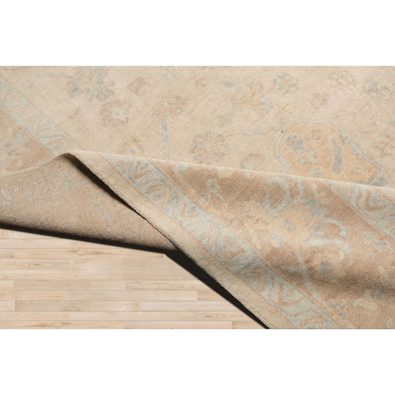 Multi Size Hand Knotted Beige Oushak Wool Area Rug Stone Wash Oriental