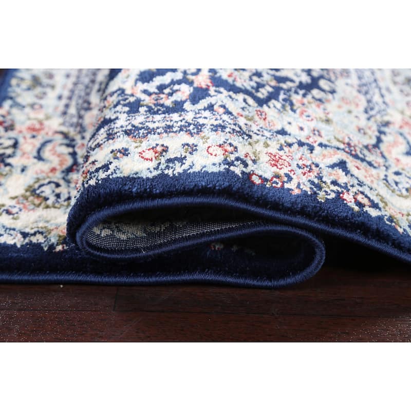 Navy Blue Floral Medallion Transitional Turkish Rug Oriental Carpet
