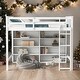 preview thumbnail 1 of 16, Wooden Twin Size Kids Loft Bed Frame with 8-Storage Shelves and Ladder, White White
