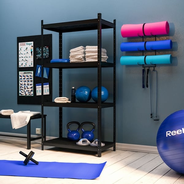 Wall Mount Yoga Mat Foam Roller & Towel Rack Holder for Fitness