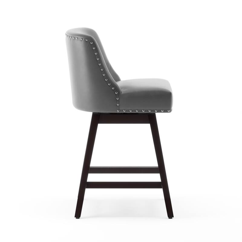 26 in. Fabric Upholstered Counter Height Swivel Bar Stool with Footrest - 19.6"D x 19.6"W x 37"H