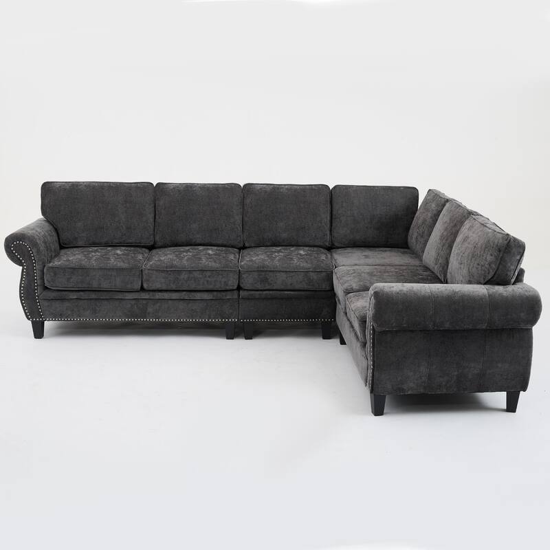 109.5" Chenille 6-Seater L-Shaped Sofa with Rolled Armrests