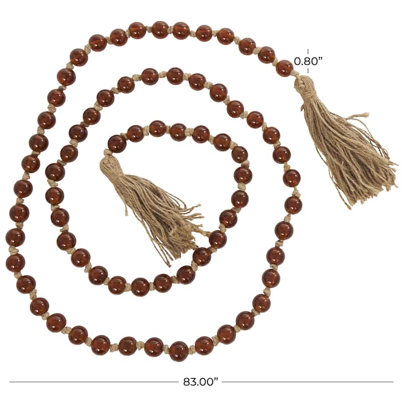 Glass Handmade Round Long Frosted Beaded Garland with Tassel with Knotted Brown Jute - Various Colors - Roche River Decor