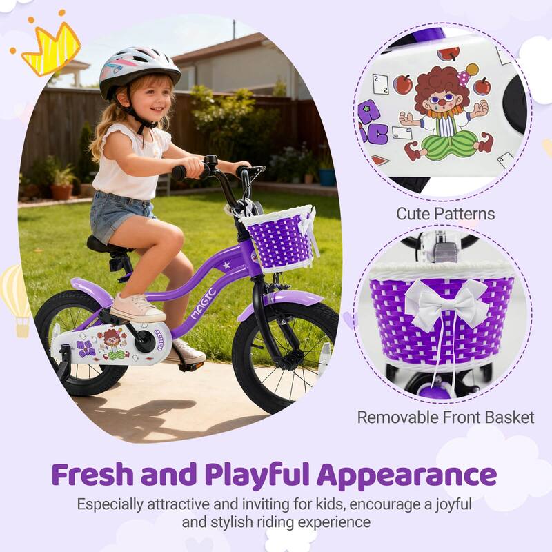 Costway 12”/14”/16”/18” Kids Bike with Training Wheels, Basket, Hand & - See Details