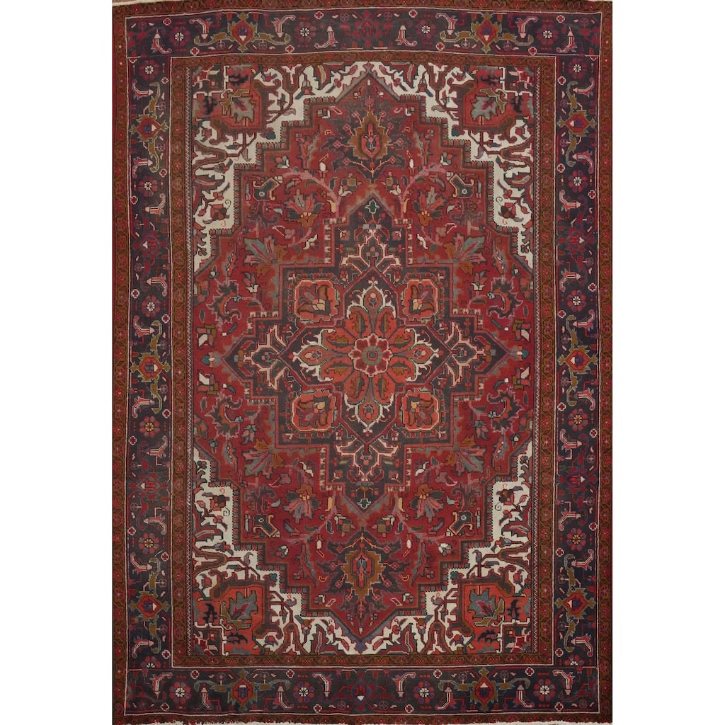 Hand Knotted Oriental 100% Wool Carpet Traditional Medallion Red Heriz Area Rug - 11' 7'' X 8' 11''