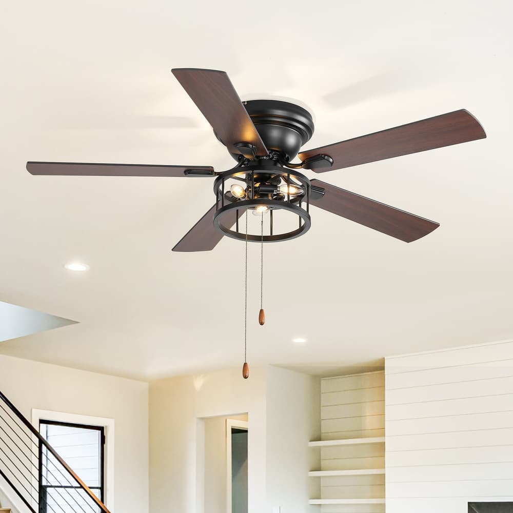 52" 5-Blade Flush Mount Ceiling Fan with Light Pull Chain - 52 Inch