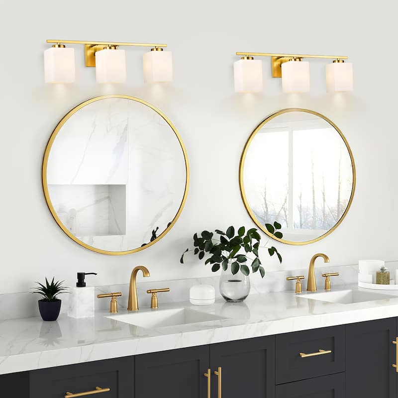Brushed Nickel Indoor Bathroom Vanity Lights with Etched White Glass Square Rectangle Shades