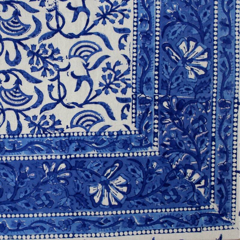 Cotton Block Print Floral Vineyard Tablecloth Rectangle