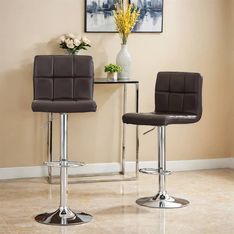 Swivel Faux Leather Adjustable Hydraulic Bar Stool Dining Chairs (Set of 2)