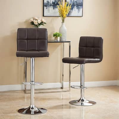 Swivel Faux Leather Adjustable Hydraulic Bar Stool Dining Chairs (Set of 2)