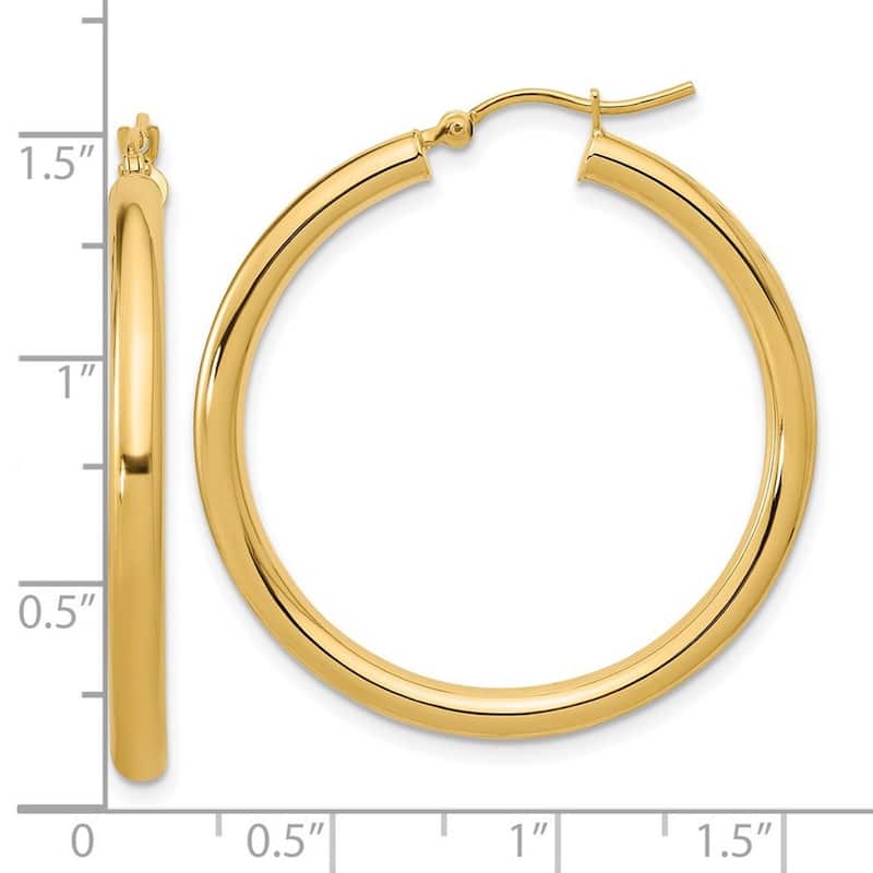 Curata 10k Yellow Gold Polished Hinged Hoop Earrings - 35x3mm