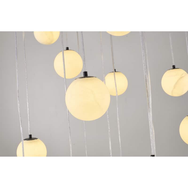 18-Light Black Stainelss Steel Chandelier With Alabaster Pendants