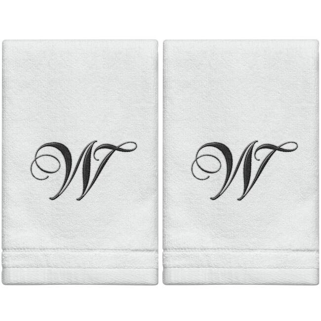 Creative Scents White Monogrammed Initial Fingertip Towels with Black Embroidery - W