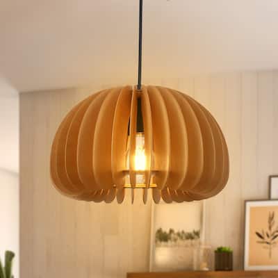 60-Watt 1-Light Brown Pendant Light with Pumpkin Shape for Kitchen Island, Semi Flush Mount Chandelier for Dining Room