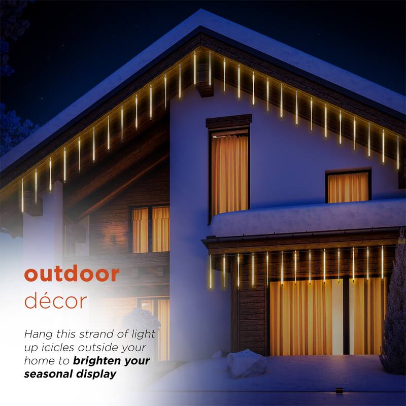 Alpine Corporation 108"L Hanging Icicle Outdoor Lights with Chasing Warm White LED Lights