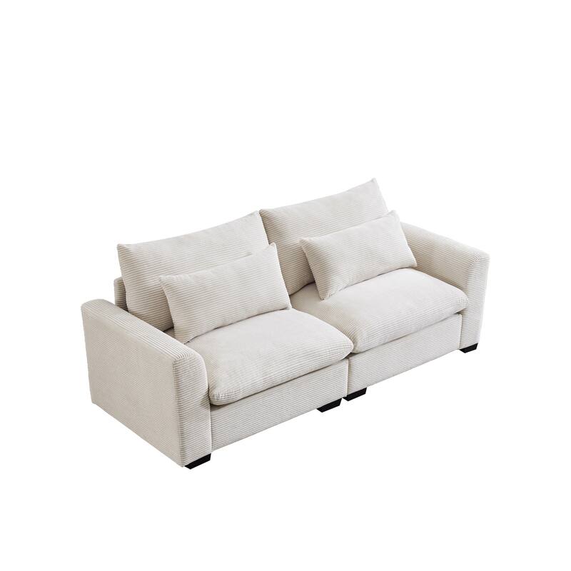 2-Seat Corduroy Modular Loveseat Sofa with Waist Pillow