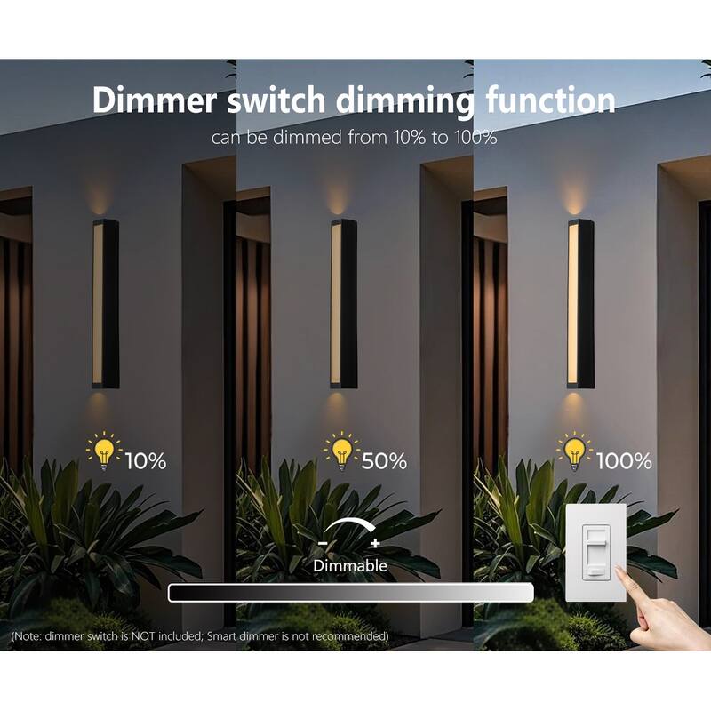 Modern Dimmable LED Outdoor Wall Sconce, 3000K Warm White