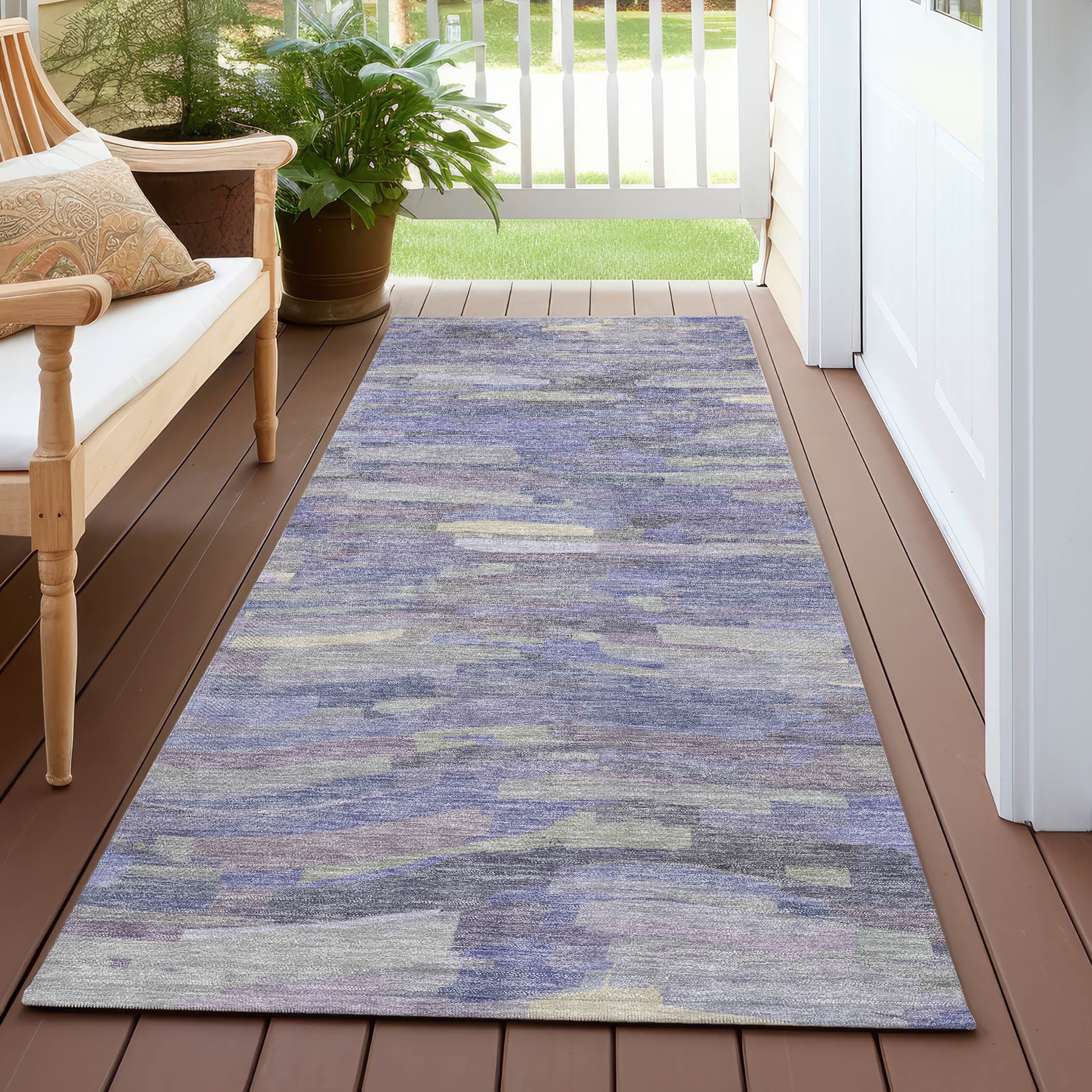 Machine Washable Indoor/ Outdoor Abstract Rock Chantille Rug