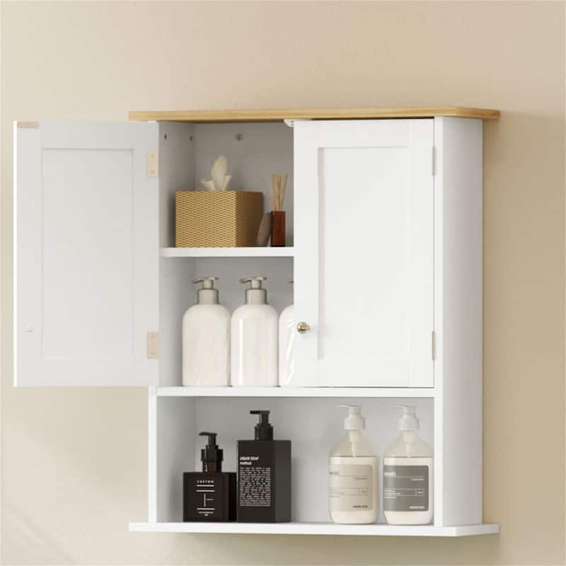 Wood Bathroom Wall Cabinet with 2 Doors and Adjustable Shelf