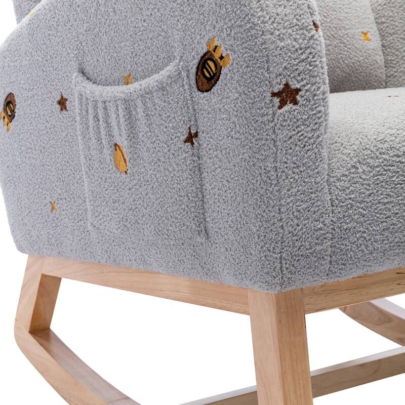 26.8"W Rocking Chair for Nursery, Boucle Nursery Chair With Side Pocket