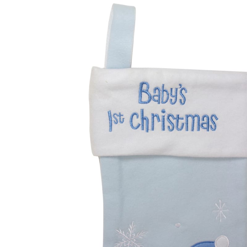 19" Blue White Baby's 1st Embroidered Teddy Bear Stocking