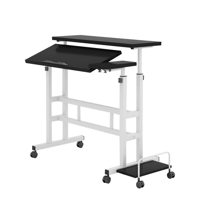 Small Mobile Liftable Standing Desk, Portable Rolling Desk Small Computer Desk, Adjustable Height Mobile Stand Up Desk - black