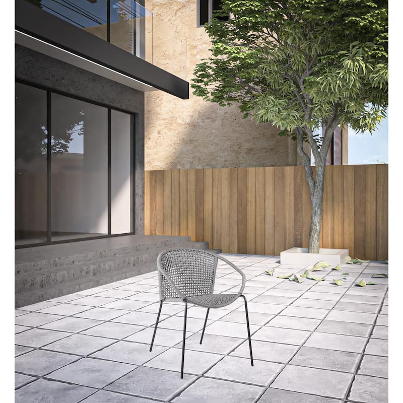 Set of Two 25" Gray Metal Outdoor Dining Chair - Black and Gray