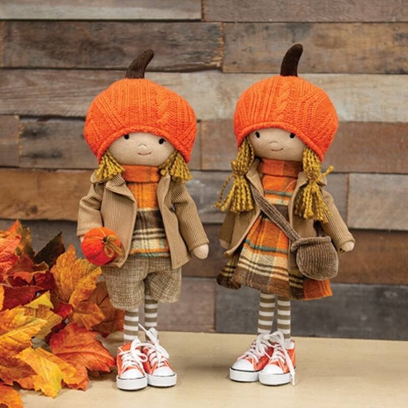 Cozy Fall Plush Dolls for Autumn Home Decor Orange Brown Outfit Decorative Kids Figures 2 asstd