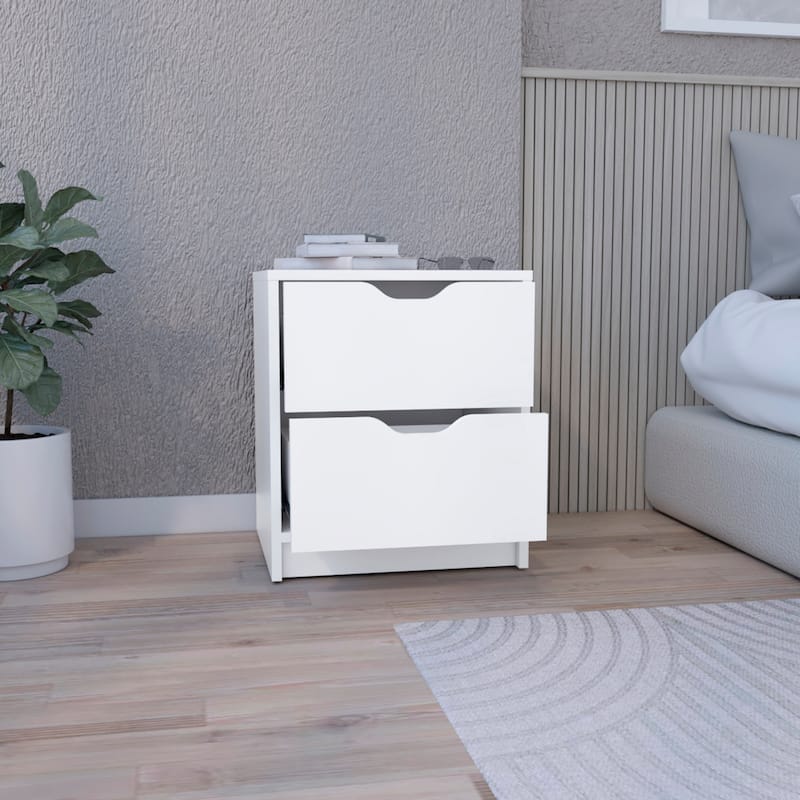 Double Drawer Nightstand 19"H,Bedside Table,for Closet,Living Room,Bedside Table with Wood Top,Easy Pull Handle