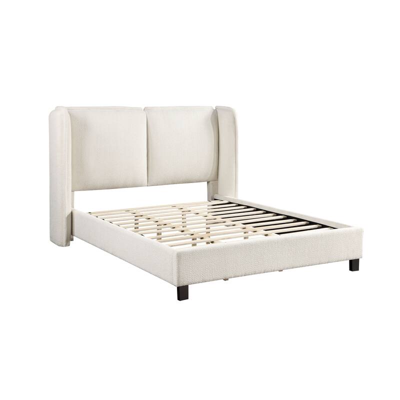 Janna Modern Boucle Fabric Queen-size Platform Bed with Wingback Headboard by Furniture of America