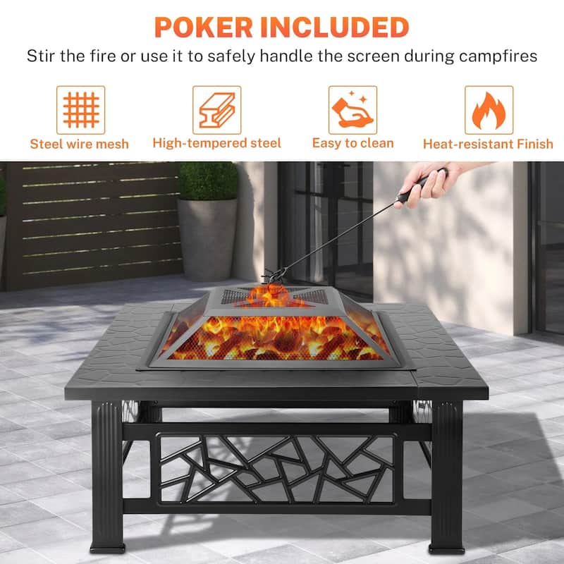 3-in-1 32 in. Wood Burning Outdoor Fire Pit/Ice Pit/BBQ Fire Pit