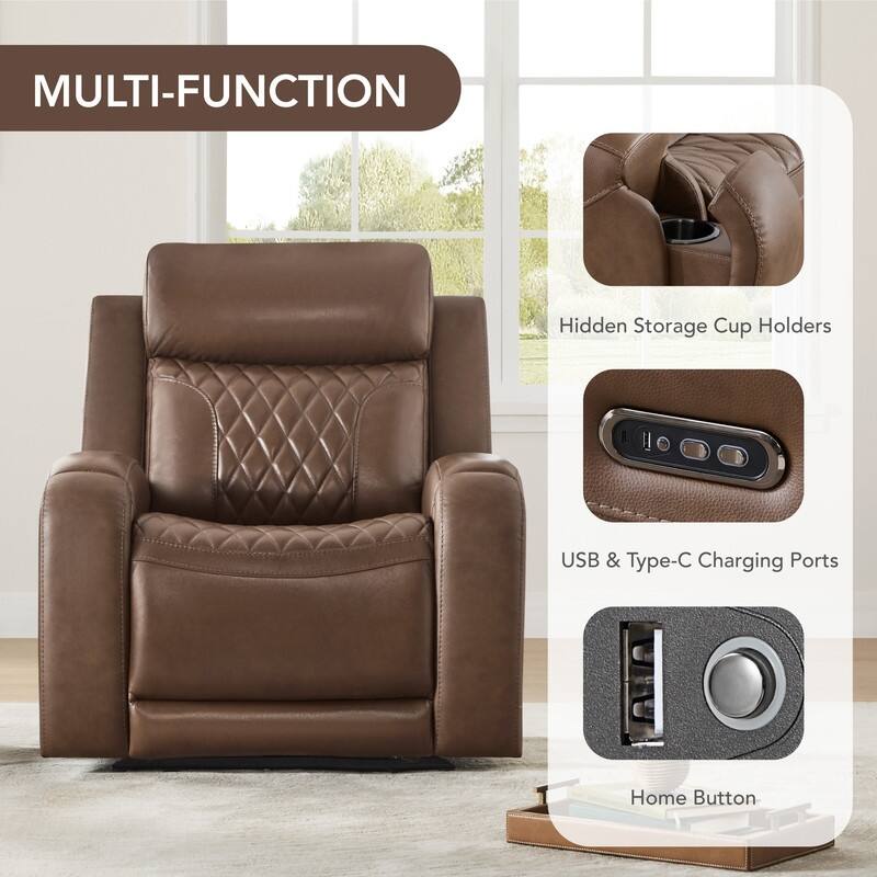 Spruce & Spring Leather Dual-Motor Power Lay Flat Recliner with Power Headrest