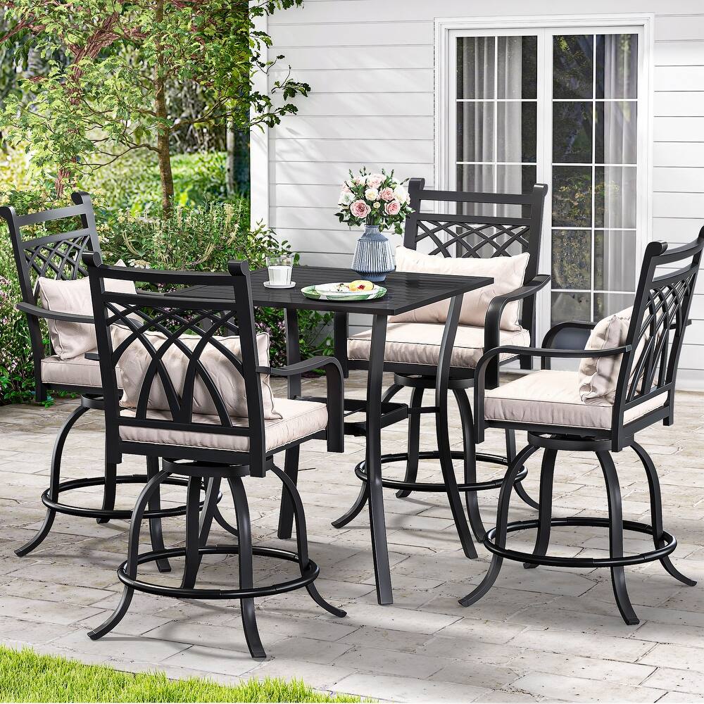 Outdoor Swivel Dining Set with 29"W Cushion Chairs, Patio Table
