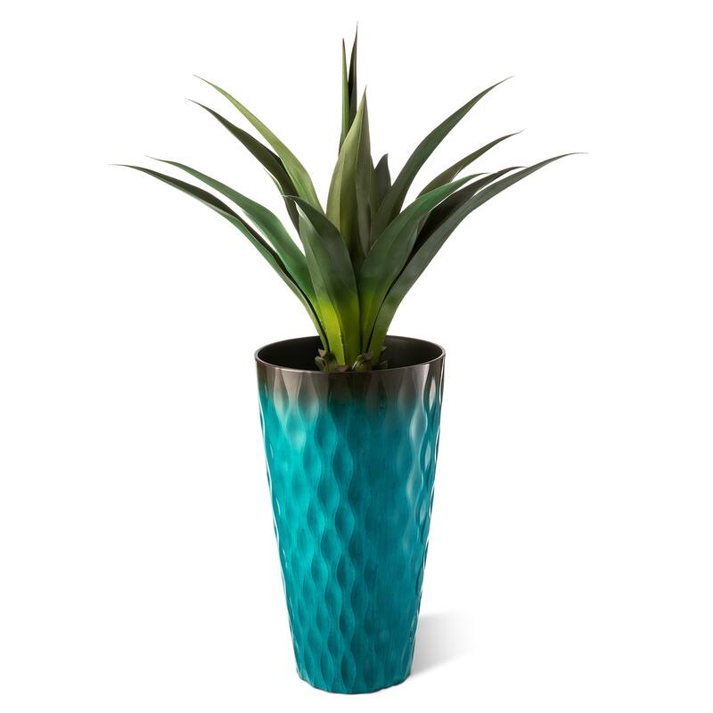 Glitzhome 23.75"H Set of 2 Oversized Wavy Texture Cobalt Blue/Turquoise/Red Tall Plastic Planter