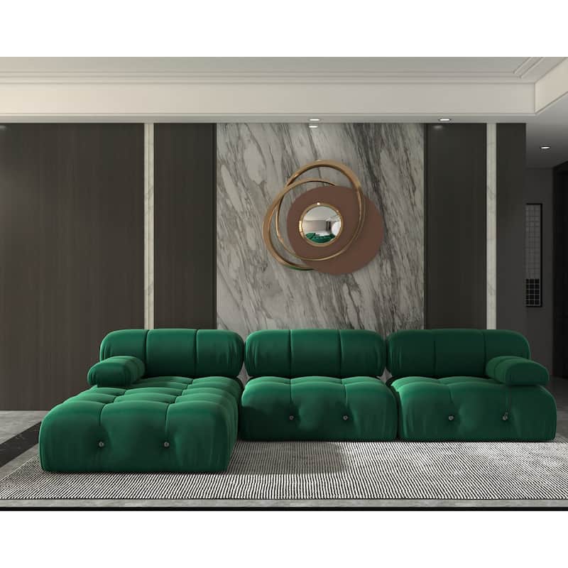 4-Seat Velvet Upholstered Reversible L-Shaped Sectional Sofa - Green