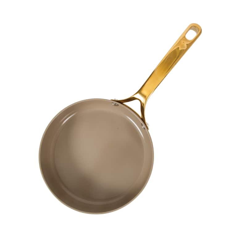 Bloomhouse Pots and Pans Heavy Duty Aluminum Premium PFA Free Ceramic Nonstick - Cappucino Cream with Gold Handle