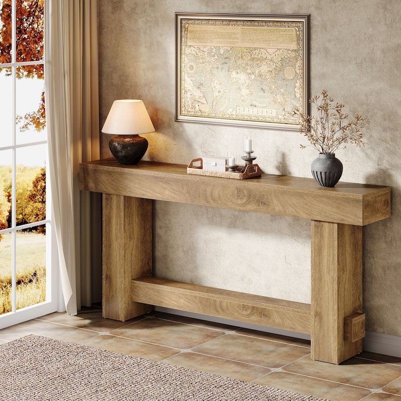 Farmhouse Industrial 71" Long 2-Tier Console Table for Entryway