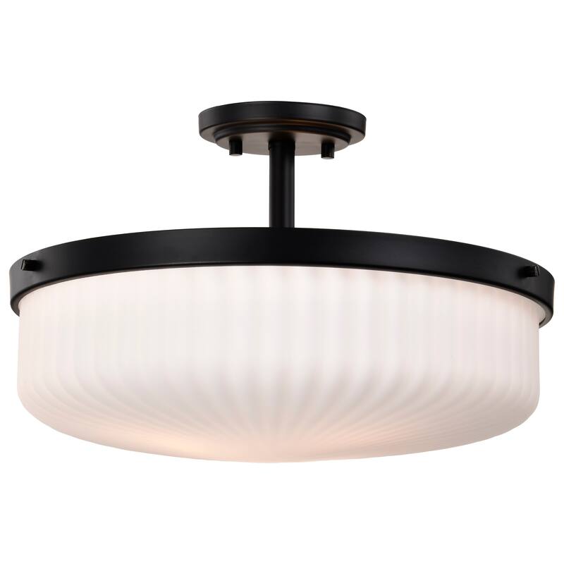 Solara Semi Flush Mount Matte Black Finish Frosted Ribbed Glass - Matte Black
