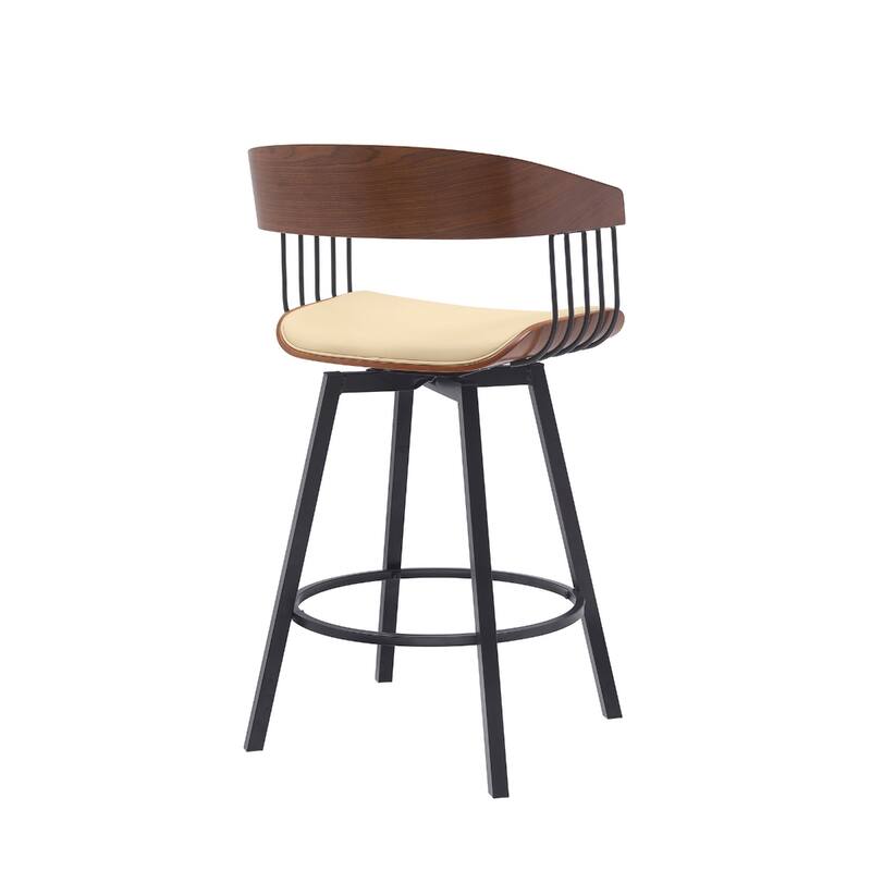 Modern Faux Leather Swivel Counter Stool with Arms and Footrest 27" Seat Height and Metal Legs