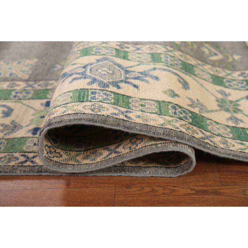 Gray Geometric Kazak Oriental Rug Living Room Handmade Wool Carpet - 9'10"x 13'1"