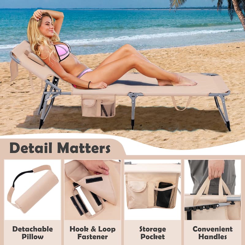 Goplus Outdoor Beach Lounge Chair Folding Chaise Lounge with Pillow - See Details