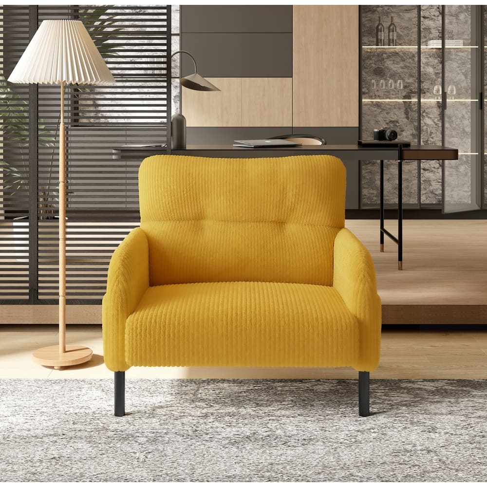 HOMEFUN Corduroy Upholstered Comfortable Single Wood Frame Armchair for Living room and Bedroom