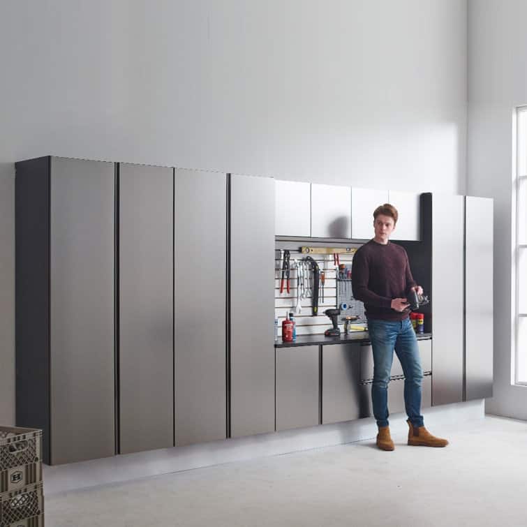 Nova Series Wood Utility Storage Garage Cabinet in Metallic Gray