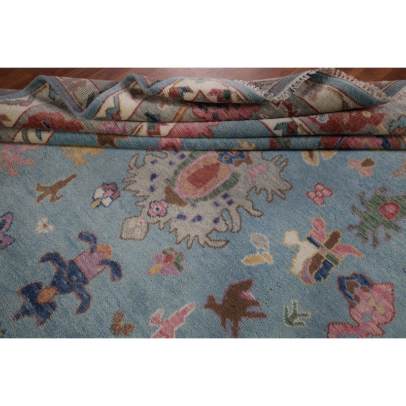 Light Blue Oushak Oriental Area Rug Handmade Wool Carpet - 8'10" x 11'8"