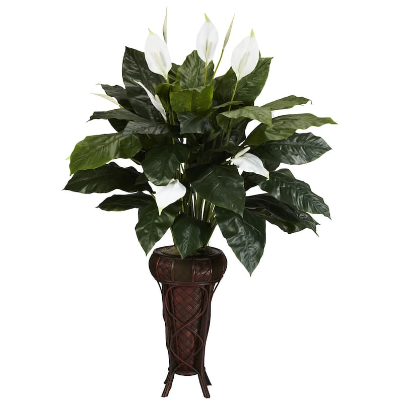 Silk Plant with Stand - Realistic Faux Indoor Tree - Home Decor Accent - 57 Inch Tall - 4.75ft.